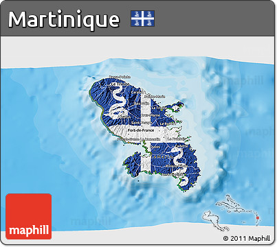 Flag 3D Map of Martinique, satellite outside, bathymetry sea