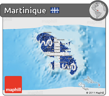Flag 3D Map of Martinique, shaded relief outside, flag rotated