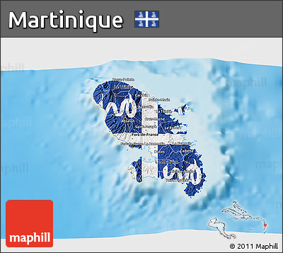 Flag 3D Map of Martinique, shaded relief outside, flag rotated