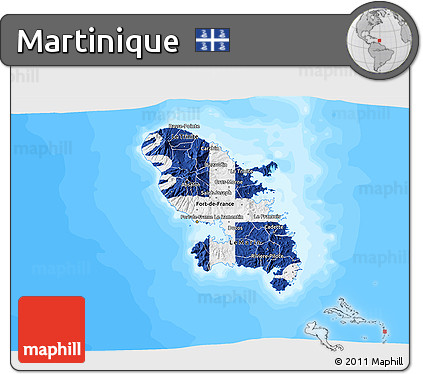 Flag 3D Map of Martinique, single color outside, bathymetry sea, flag centered