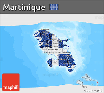 Flag 3D Map of Martinique, single color outside, bathymetry sea, flag centered