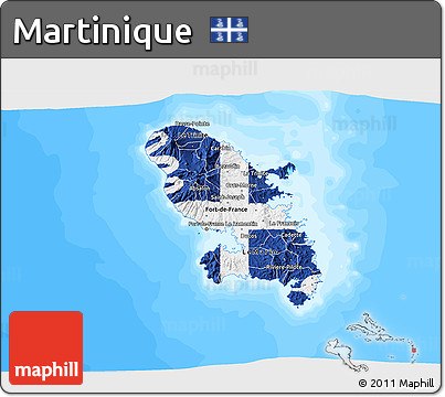 Flag 3D Map of Martinique, single color outside, bathymetry sea, flag centered