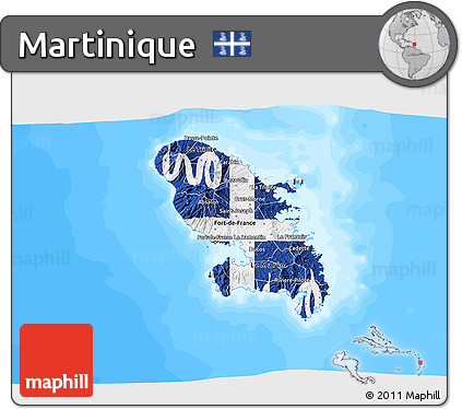 Flag 3D Map of Martinique, single color outside, bathymetry sea, flag aligned to the middle