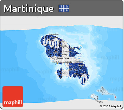 Flag 3D Map of Martinique, single color outside, bathymetry sea, flag aligned to the middle