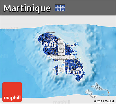 Flag 3D Map of Martinique, single color outside, bathymetry sea, shaded relief sea, flag rotated