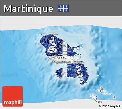 Flag 3D Map of Martinique, single color outside, bathymetry sea, shaded relief sea