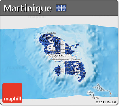 Flag 3D Map of Martinique, single color outside, bathymetry sea, shaded relief sea