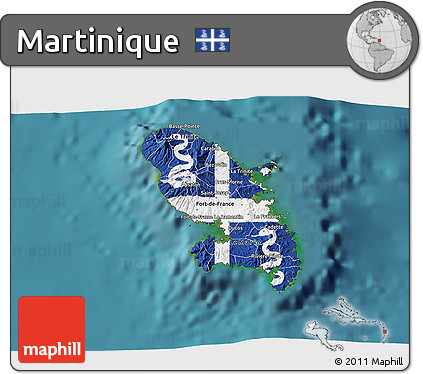 Flag 3D Map of Martinique, single color outside, satellite sea