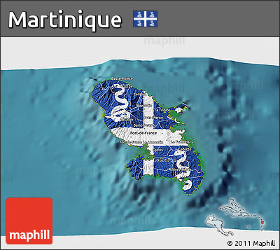 Flag 3D Map of Martinique, single color outside, satellite sea