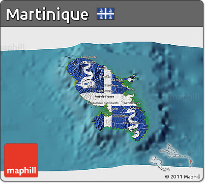 Flag 3D Map of Martinique, single color outside, satellite sea