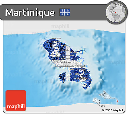 Flag 3D Map of Martinique, single color outside, shaded relief sea