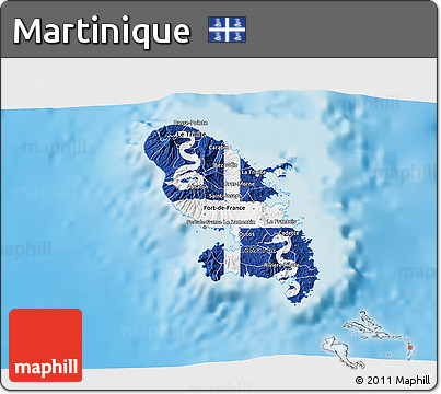Flag 3D Map of Martinique, single color outside, shaded relief sea