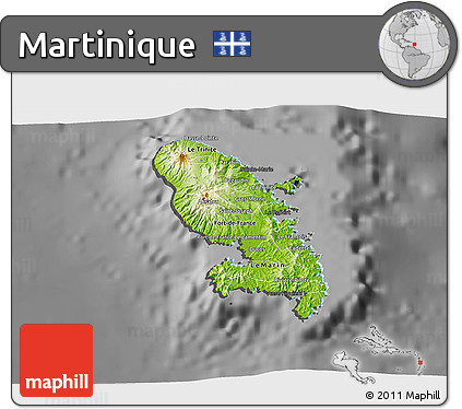 Physical 3D Map of Martinique, darken, desaturated