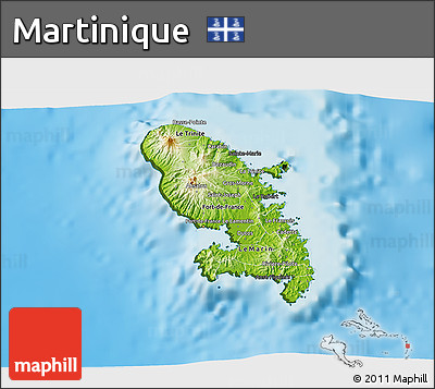 Physical 3D Map of Martinique, darken, land only