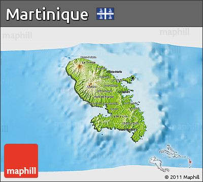 Physical 3D Map of Martinique, darken, semi-desaturated, land only