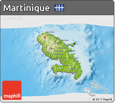 Physical 3D Map of Martinique, desaturated, land only
