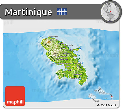 Physical 3D Map of Martinique, political outside