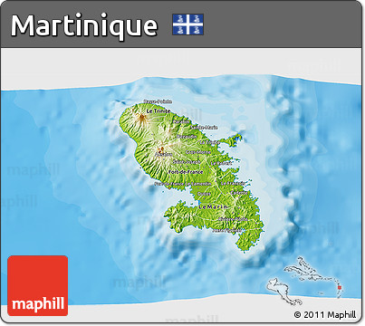 Physical 3D Map of Martinique, political outside