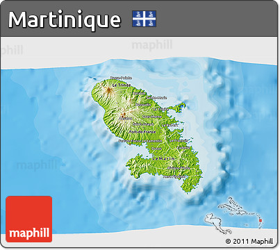 Physical 3D Map of Martinique, political shades outside