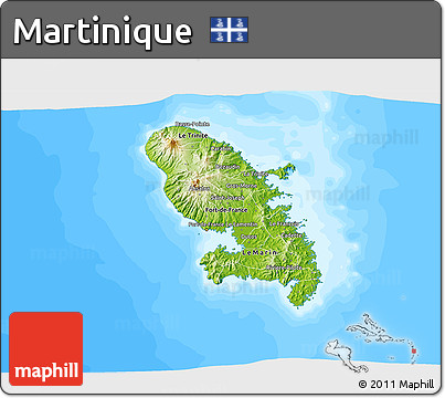 Physical 3D Map of Martinique, single color outside, bathymetry sea