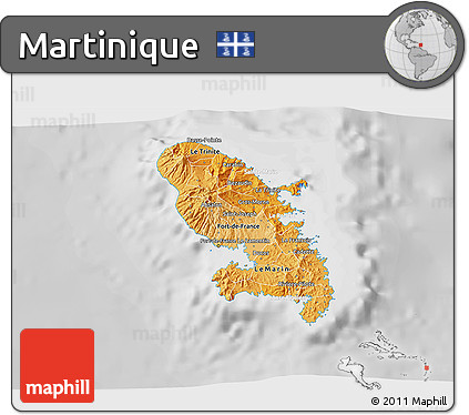 Political Shades 3D Map of Martinique, lighten, desaturated