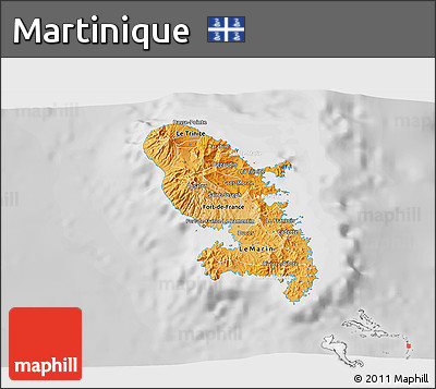 Political Shades 3D Map of Martinique, lighten, desaturated