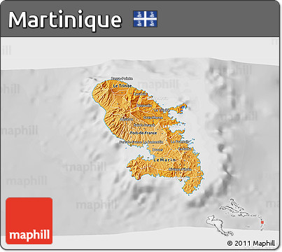 Political Shades 3D Map of Martinique, lighten, desaturated