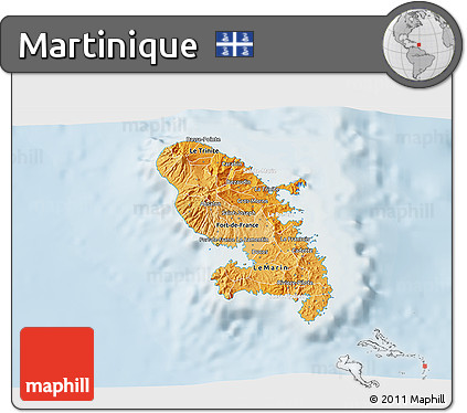 Political Shades 3D Map of Martinique, lighten