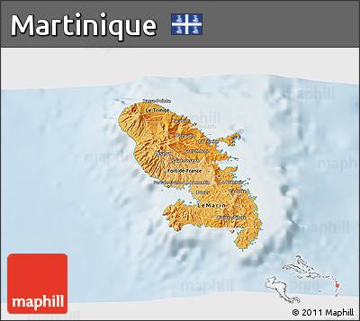 Political Shades 3D Map of Martinique, lighten
