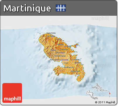 Political Shades 3D Map of Martinique, lighten