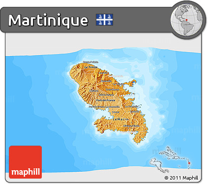 Political Shades 3D Map of Martinique, lighten, land only