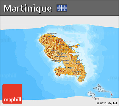 Political Shades 3D Map of Martinique, lighten, land only