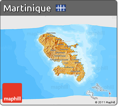 Political Shades 3D Map of Martinique, lighten, land only