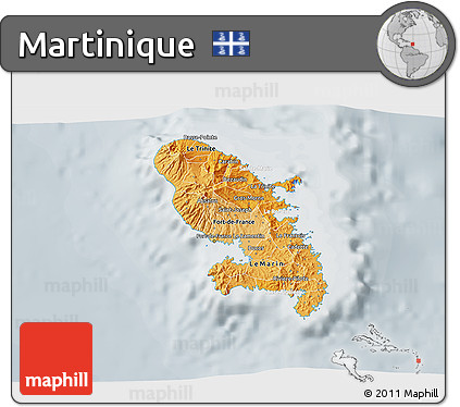 Political Shades 3D Map of Martinique, lighten, semi-desaturated
