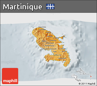 Political Shades 3D Map of Martinique, lighten, semi-desaturated