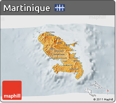 Political Shades 3D Map of Martinique, lighten, semi-desaturated