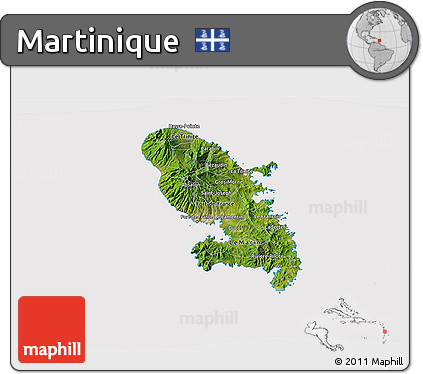 Satellite 3D Map of Martinique, cropped outside