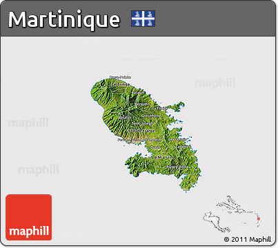 Satellite 3D Map of Martinique, cropped outside