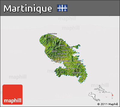 Satellite 3D Map of Martinique, cropped outside