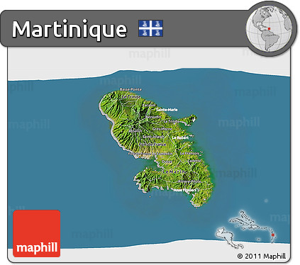 Satellite 3D Map of Martinique, lighten, semi-desaturated, land only