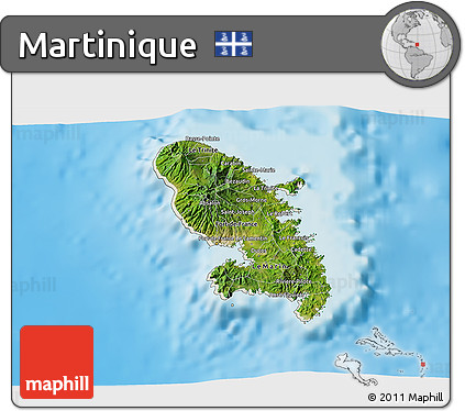 Satellite 3D Map of Martinique, shaded relief outside