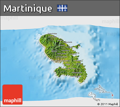 Satellite 3D Map of Martinique, shaded relief outside