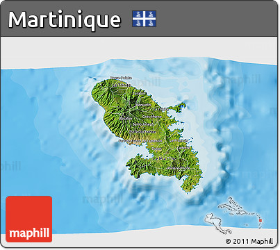 Satellite 3D Map of Martinique, single color outside, bathymetry sea, shaded relief sea