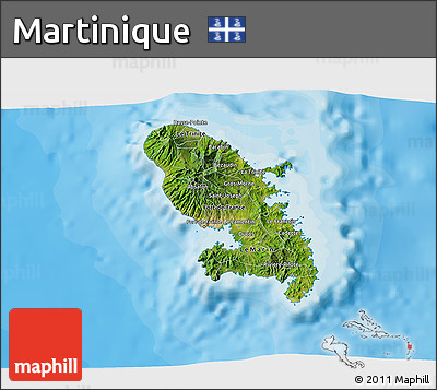 Satellite 3D Map of Martinique, single color outside, bathymetry sea, shaded relief sea
