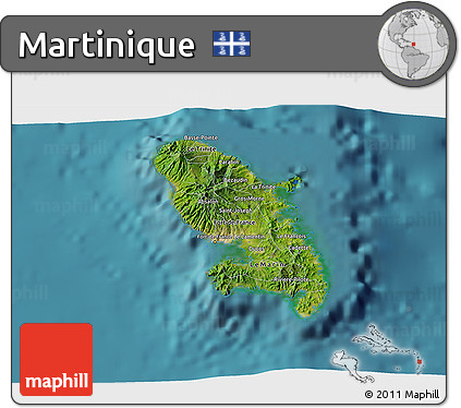 Satellite 3D Map of Martinique, single color outside