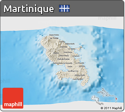 Shaded Relief 3D Map of Martinique, semi-desaturated, land only