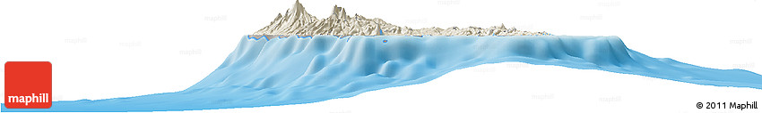 Shaded Relief Horizon Map of Martinique, darken, semi-desaturated, land only