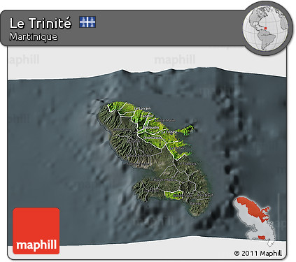 Satellite 3D Map of Le Trinité, darken, semi-desaturated
