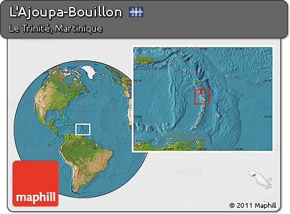 Satellite Location Map of L'Ajoupa-Bouillon, highlighted country, within the entire country