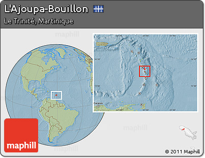 Savanna Style Location Map of L'Ajoupa-Bouillon, within the entire country, hill shading